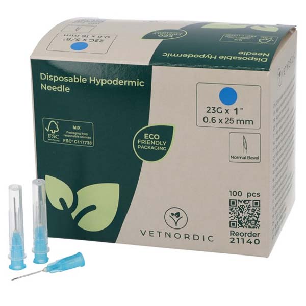 AGUJA HIPOD 25x0.6 23G 100uds AZUL (VETNORDIC)