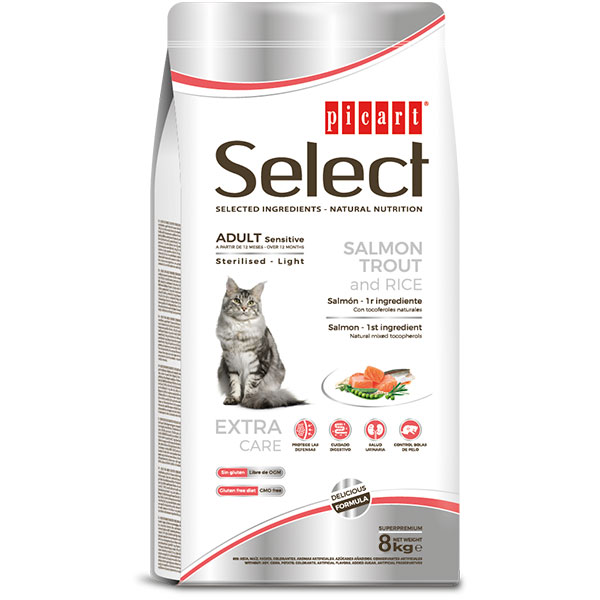 SELECT CAT SENSITIVE Salmón - Sterilised y Light 8KG