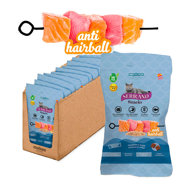 SERRANO GATO 12x50gr SALMÓN Y ATÚN Y ANTI HAIRBALL