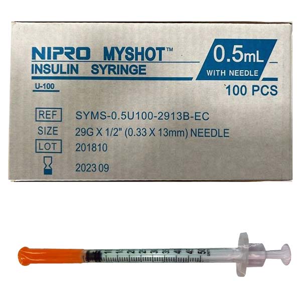 JERINGA 0.5CC 3PIEZAS INSULINA +AGU 29G 100UDS