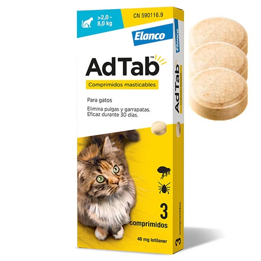 [E11100038] ADTAB GATOS 48mg (2-8 KG) 3cp Masticable