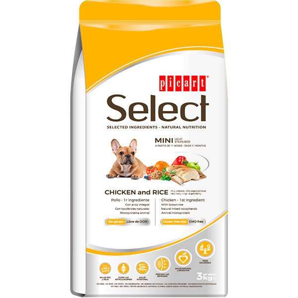 SELECT MINI ADULT Ligth-Sterilised Pollo y arroz 3KG