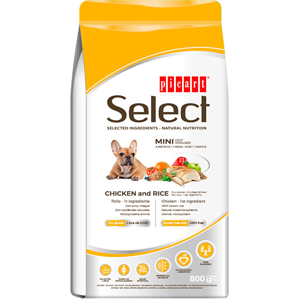 SELECT MINI ADULT Ligth-Sterilised Pollo y arroz 800gr