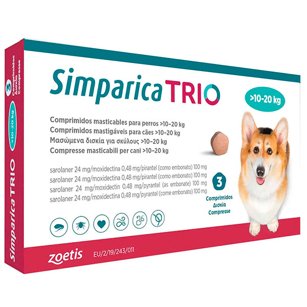 SIMPARICA TRIO 10-20KG 3 COMP.