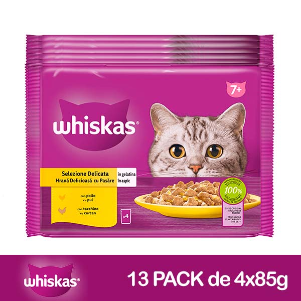 WHISKAS +7 Senior Selección Aves Gelatina 13x4x85gr
