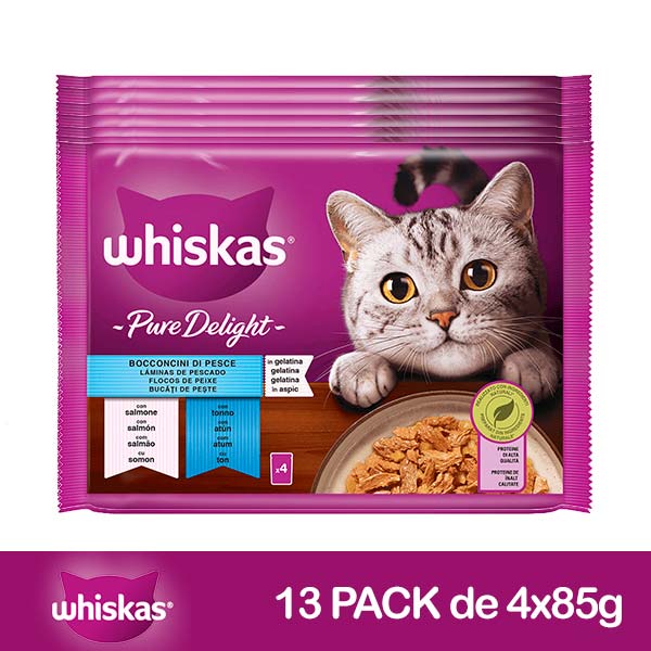 WHISKAS PURE Seleccion Pescado Gelatina13x4x85gr