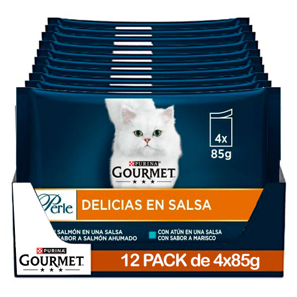 GOURMET PERLE Delicia Salsa Salmon,Atun 12x(4x85g)
