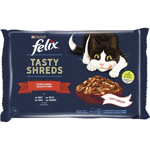 FELIX TASTY SHREDS Festín de Sabores 12(4x80g)