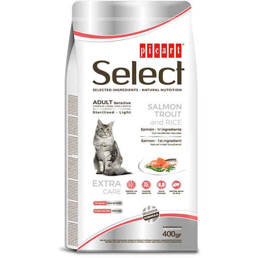 [02023804] SELECT CAT SENSITIVE Salmón - Sterilised y Light 400gr