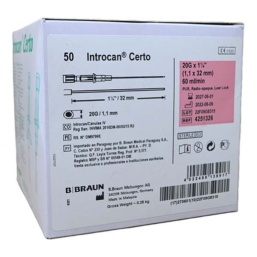 [R00056] CATETER INTROCAN S/ALAS 20G ROSA