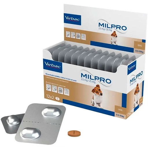 [VN100528] MILPRO PERROS PEQUEÑOS 2,5MG/25MG 24cp