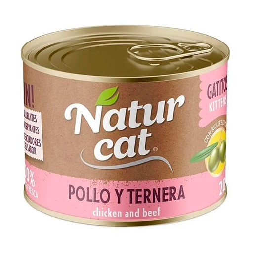 [W0101] WET NATURCAT KITTEN POLLO Y TERNERA 6x200GR