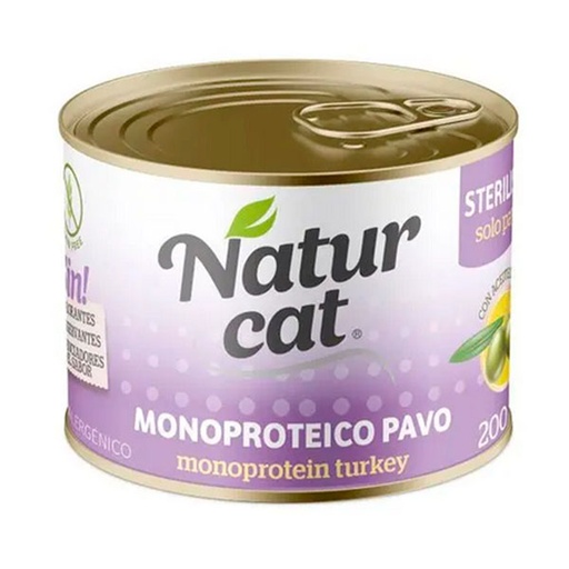 [W0104] WET NATURCAT MONOPROTEICO PAVO STERILISED 6x200GR