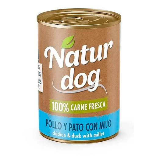 [W0005] WET NATURDOG POLLO Y PATO CON MIJO 6x400GR