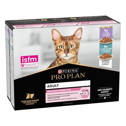 [12561896] WET PROPLAN CAT DELICATE Pavo/Pescado 10x85g