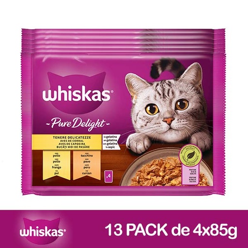 [448693] WHISKAS PURE Seleccion Aves Gelatina 13x4x85gr