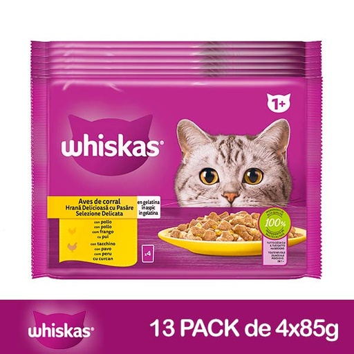 [443082] WHISKAS Seleccion Aves Gelatina 13x4x85gr