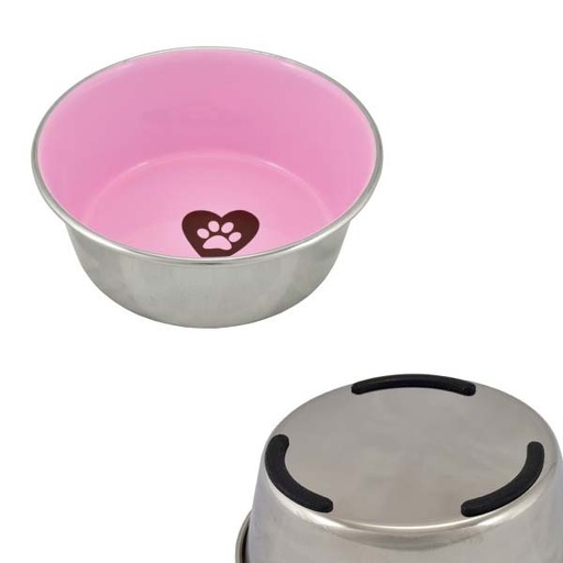 [305I-SW/PE75130] COMEDERO INOX.ANTIDES.LOVE PAW ROSA 0,36L