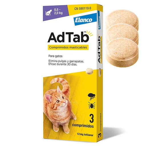 [E11100036] ADTAB GATOS 12mg (0,5-2 Kg) 3cp Masticable