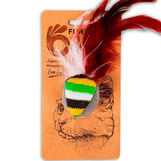 [WYMC17015] BOLA GRIS DE TELA CON PLUMAS CON CATNIP