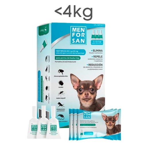 [5401MPH034935] PIPETAS ANTIPARASITARIOS PERROS  <4kg (3x0.4ml)