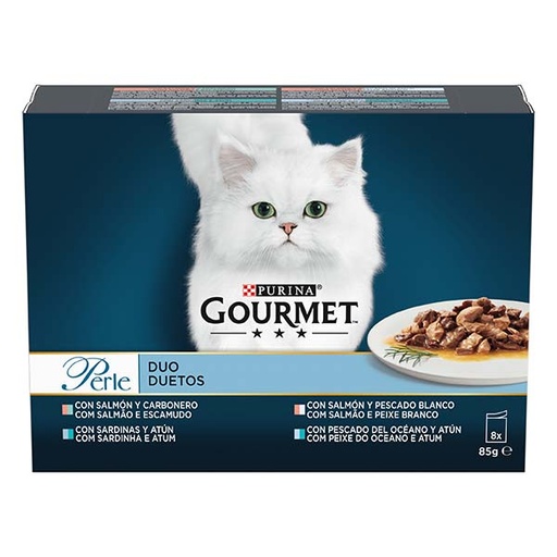 [12499373] GOURMET PERLE DUO Salmón y Pescado blanco (8x85g)