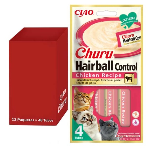 [CHU-IN0676] Churu Hairball receta de pollo 12x(4x14g)