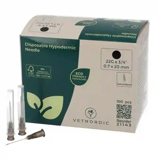 [570081] AGUJA HIPOD 0.7x20 22G 100uds NEGRA (VETNORDIC)